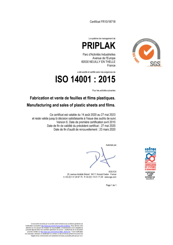 Certificate Iso 14001
